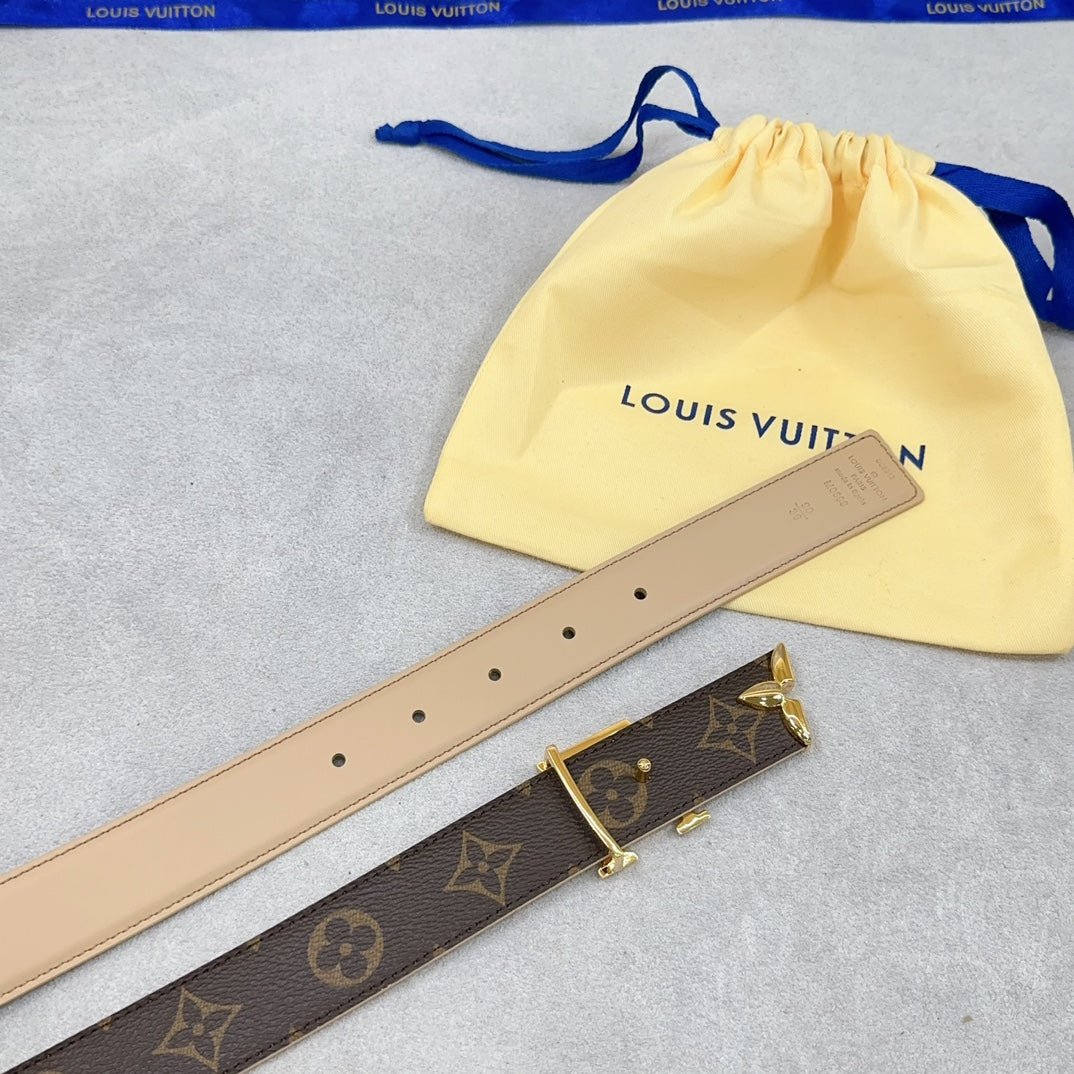 LV Beige Leather LV Belt - Image 3