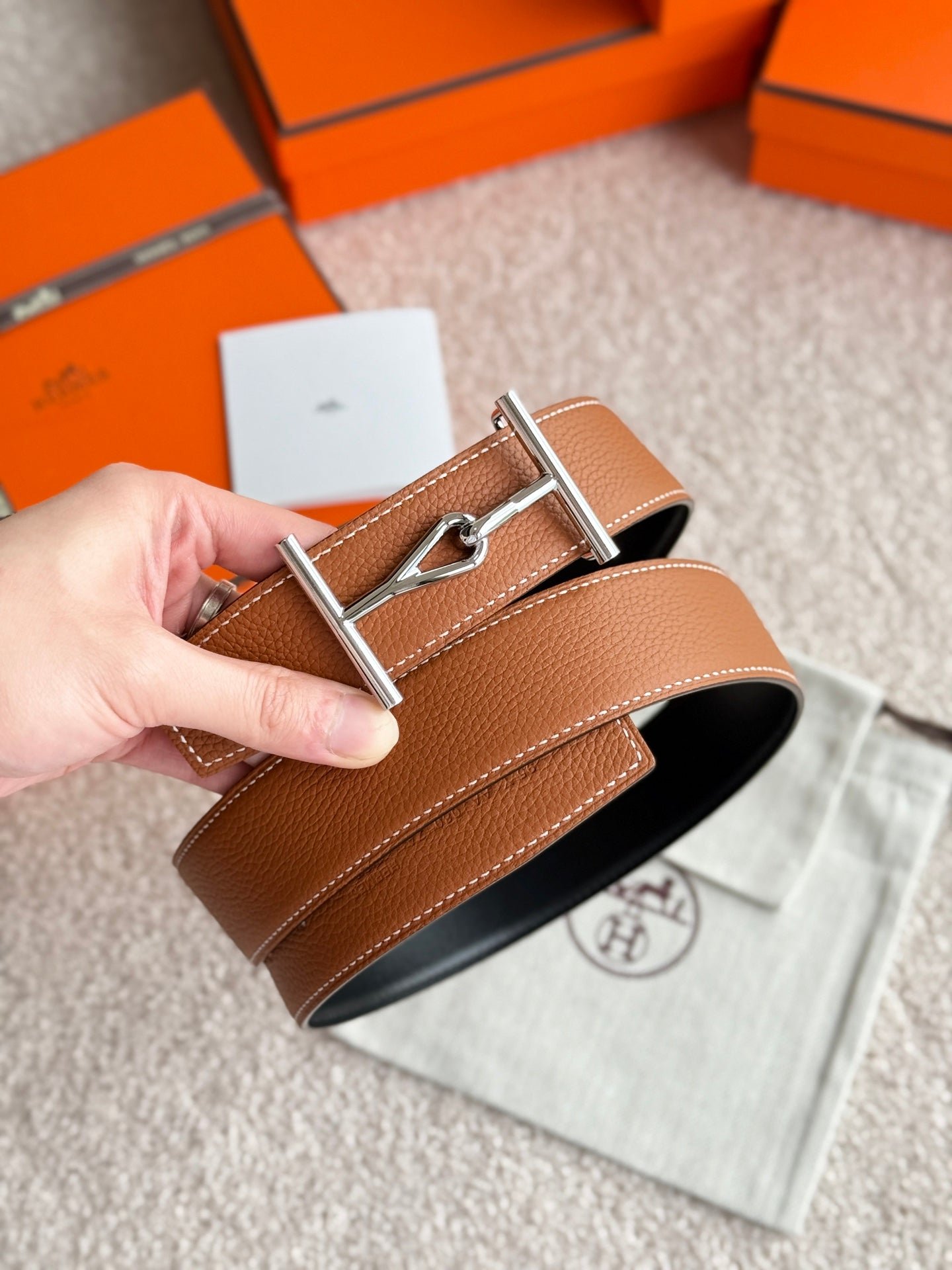 Alternative view of HM Jumbo Buckle Belt 38mm Brown Black Leather 187559