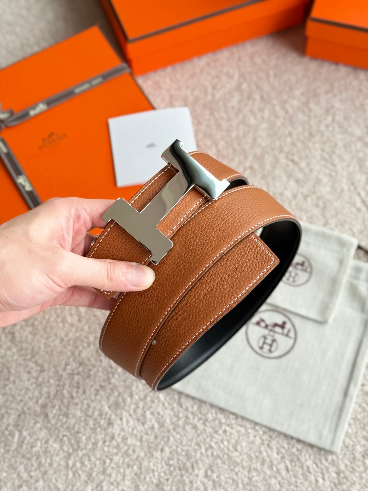 Alternative view of HM Constance Buckle Belt 38mm Brown Black Leather 187558