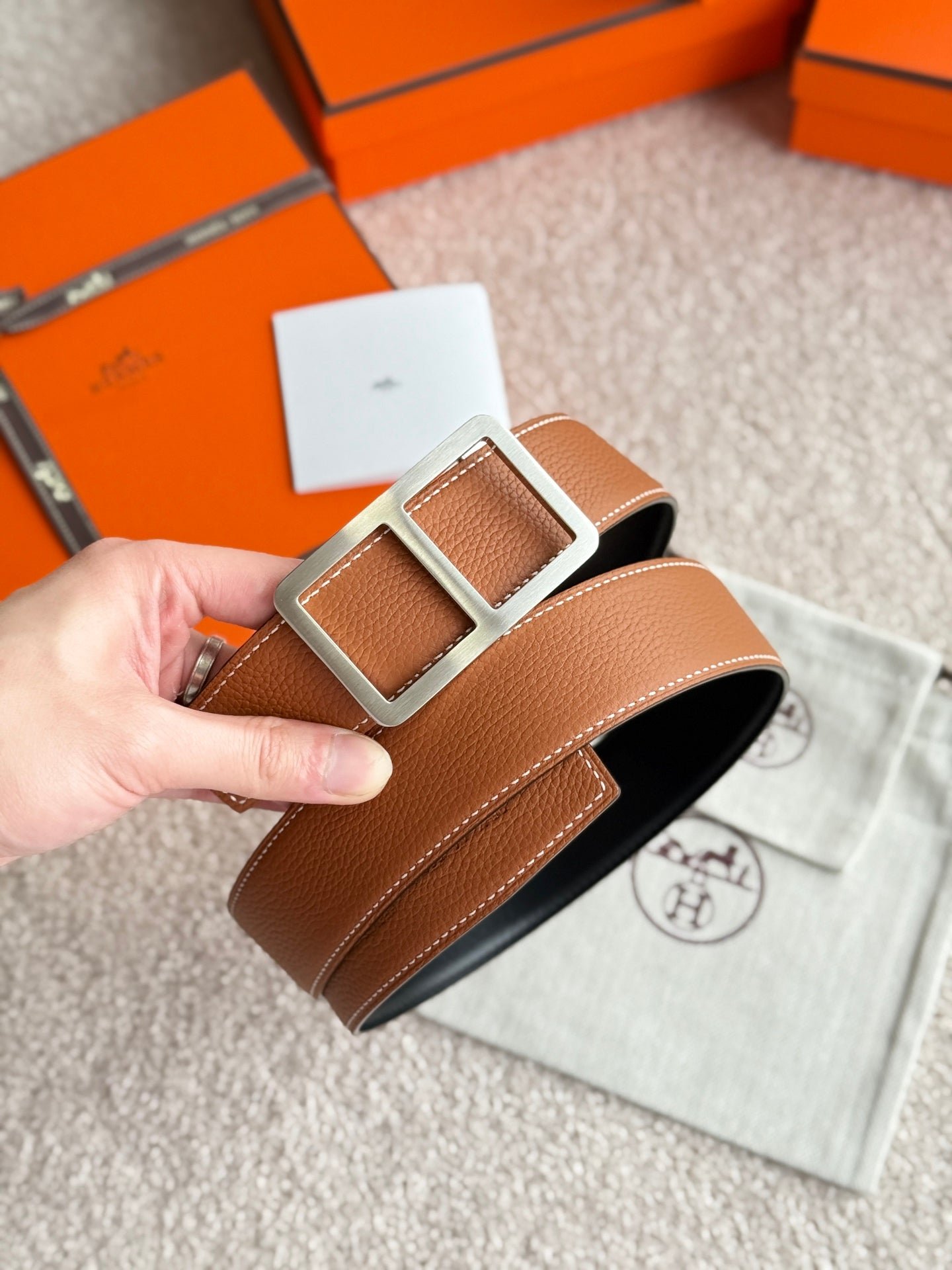 Alternative view of HM Silver Buckle Belt 38mm Brown Black Leather 187556