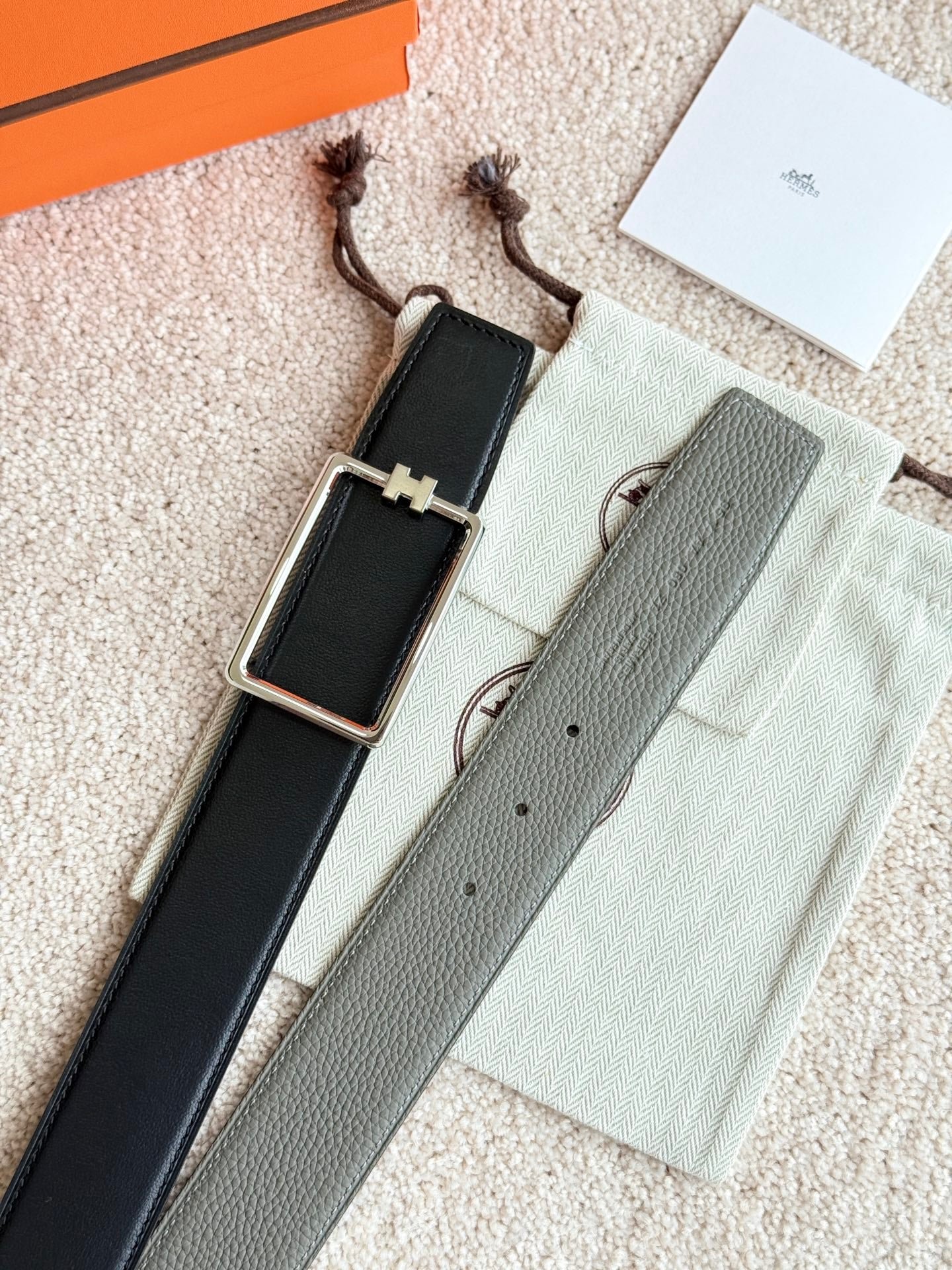 Alternative view of HM Silver Tube H Buckle Belt 38mm Meyer gray Leather 187782