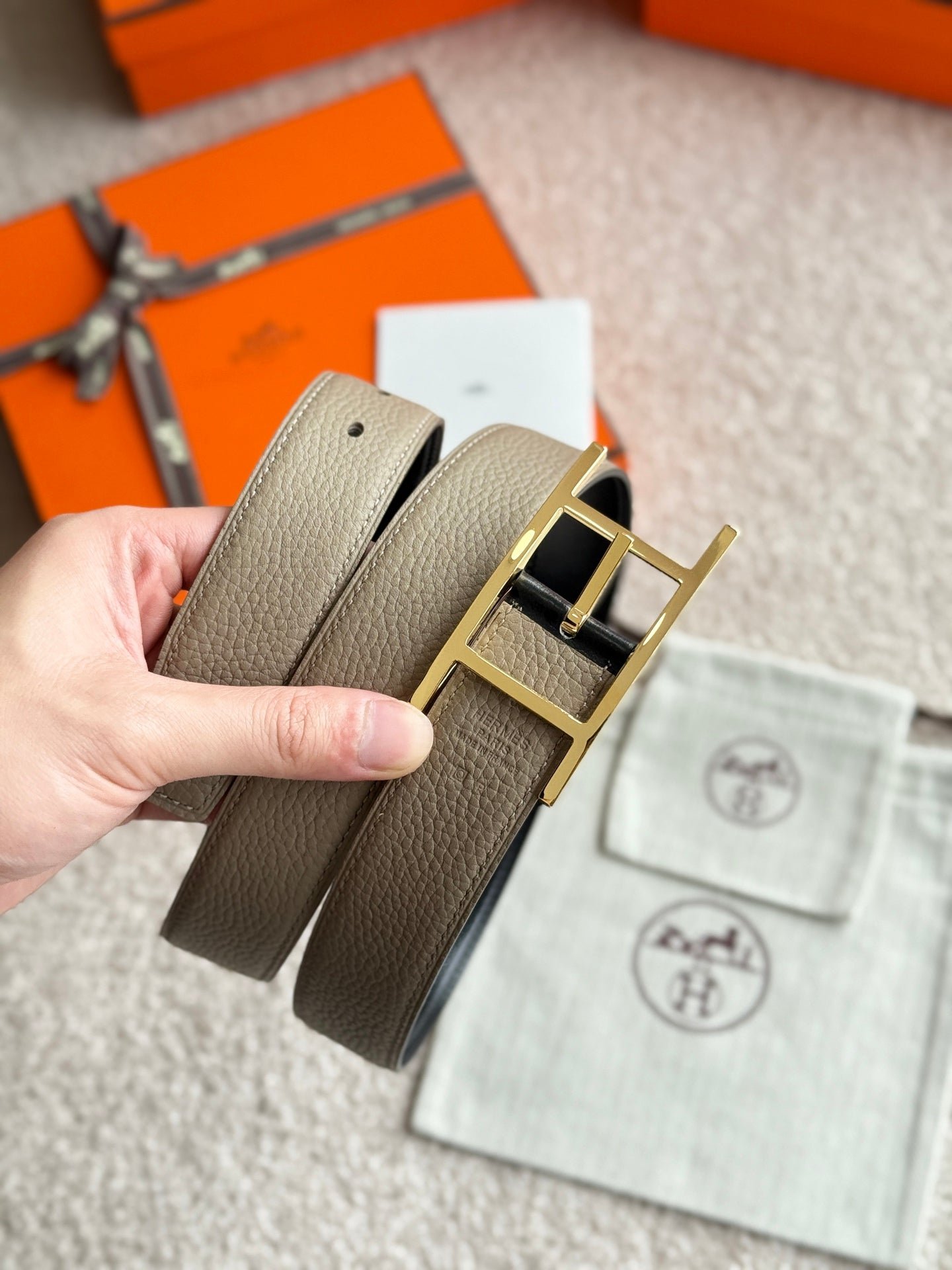 Hermes Grey Gold Strap - Image 6