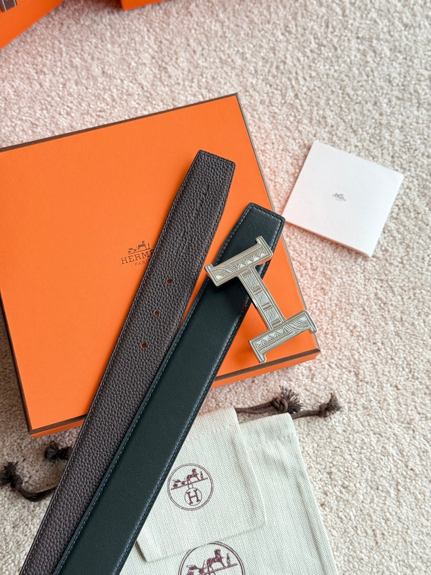 HERMES Black Weave H Belt - Image 5