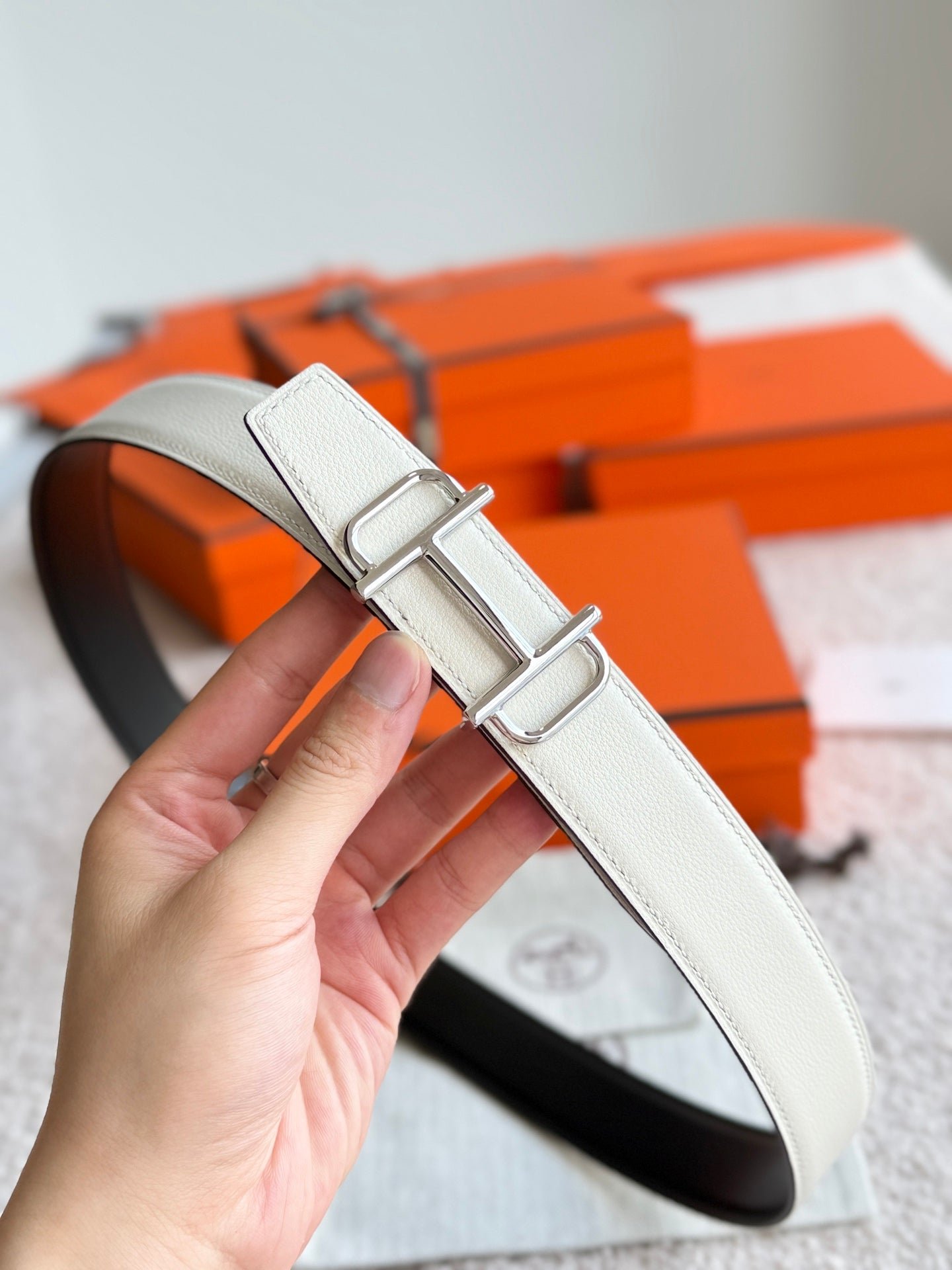 HERMES White H Silver Belt - Image 4