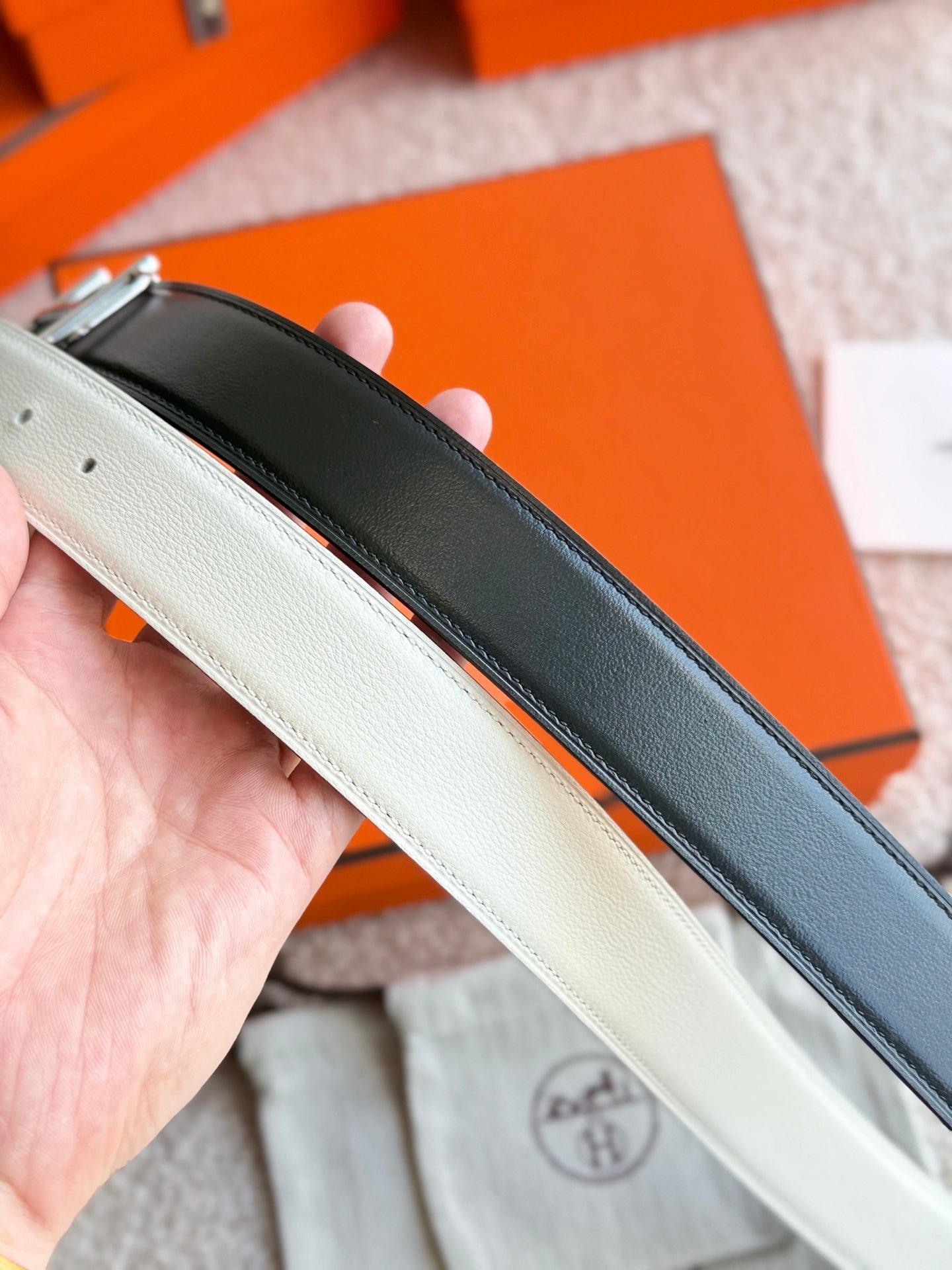 HERMES White H Silver Belt - Image 6