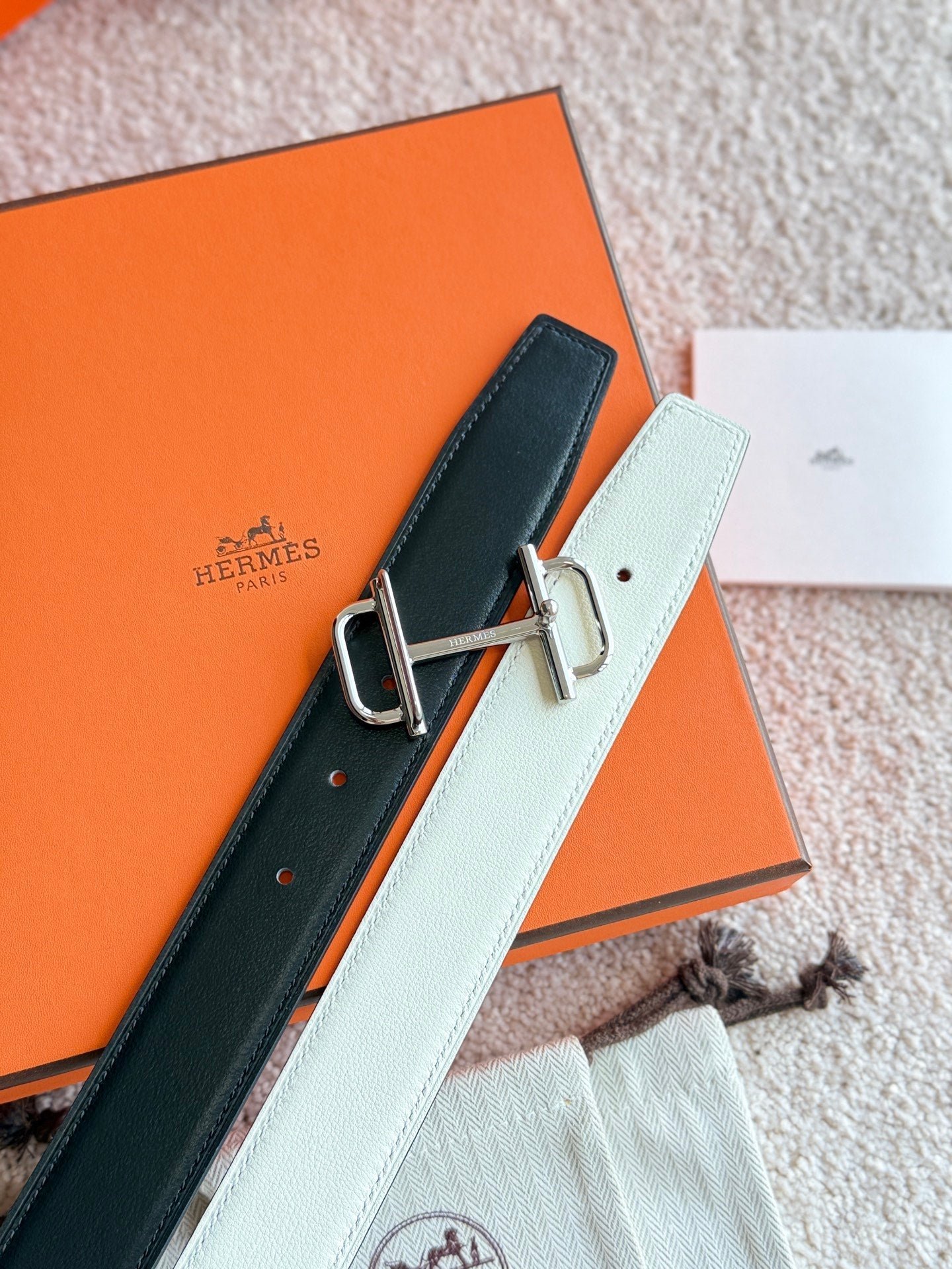 HERMES White H Silver Belt - Image 7