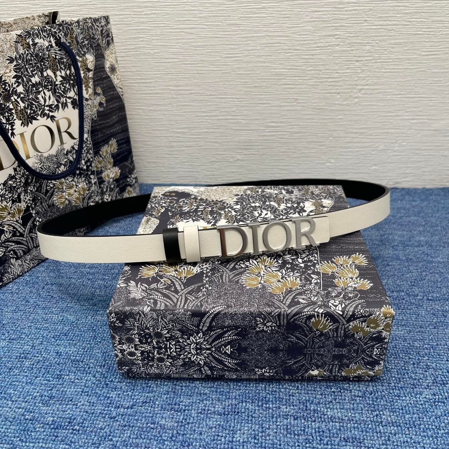Dior Ivory Leather Silver Logo Belt
