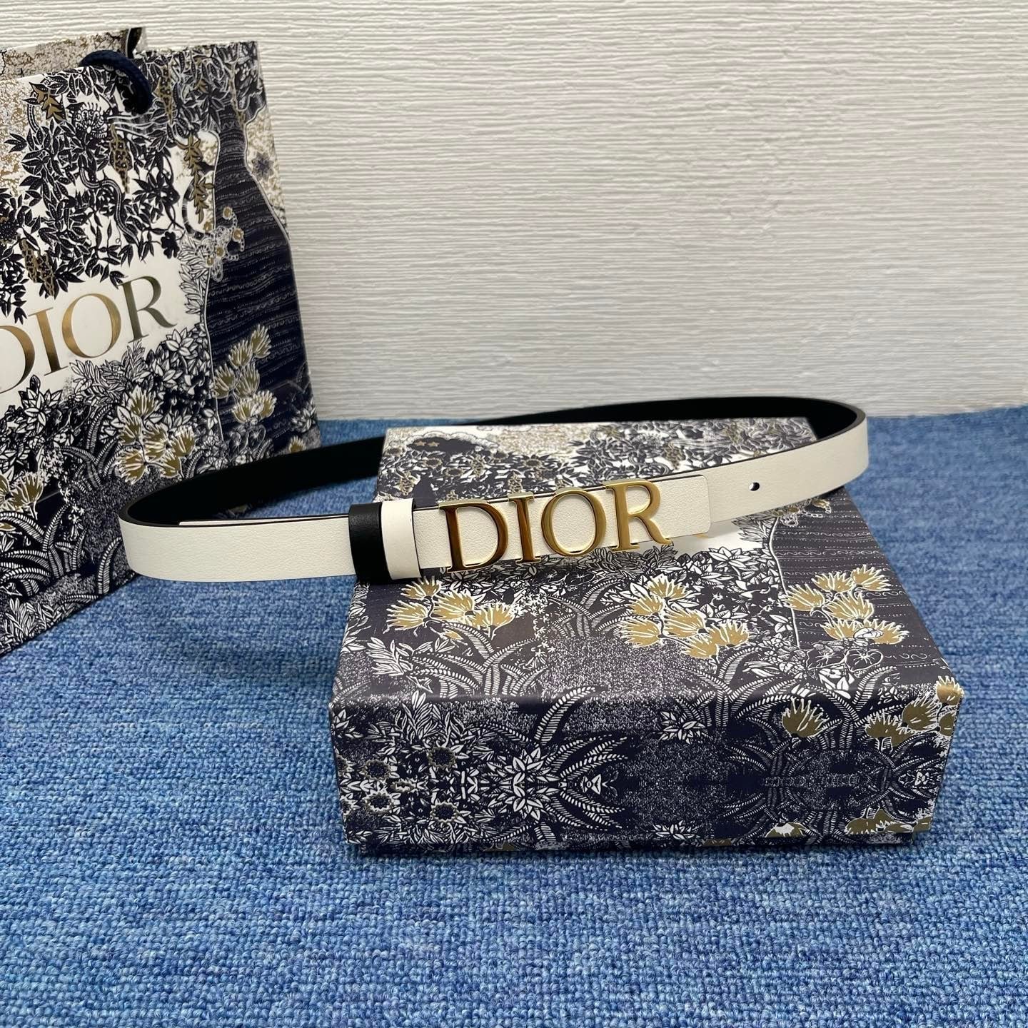 Dior Calfskin Gold Logo Buckle Belt