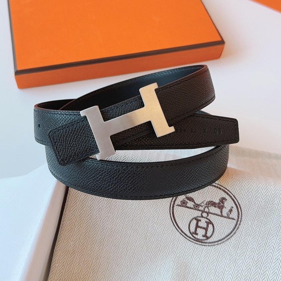 Alternative view of MINI H BELT BUCKLE & REVERSIBLE BLACK LEATHER STRAP 24 MM SILVER HARDWARE