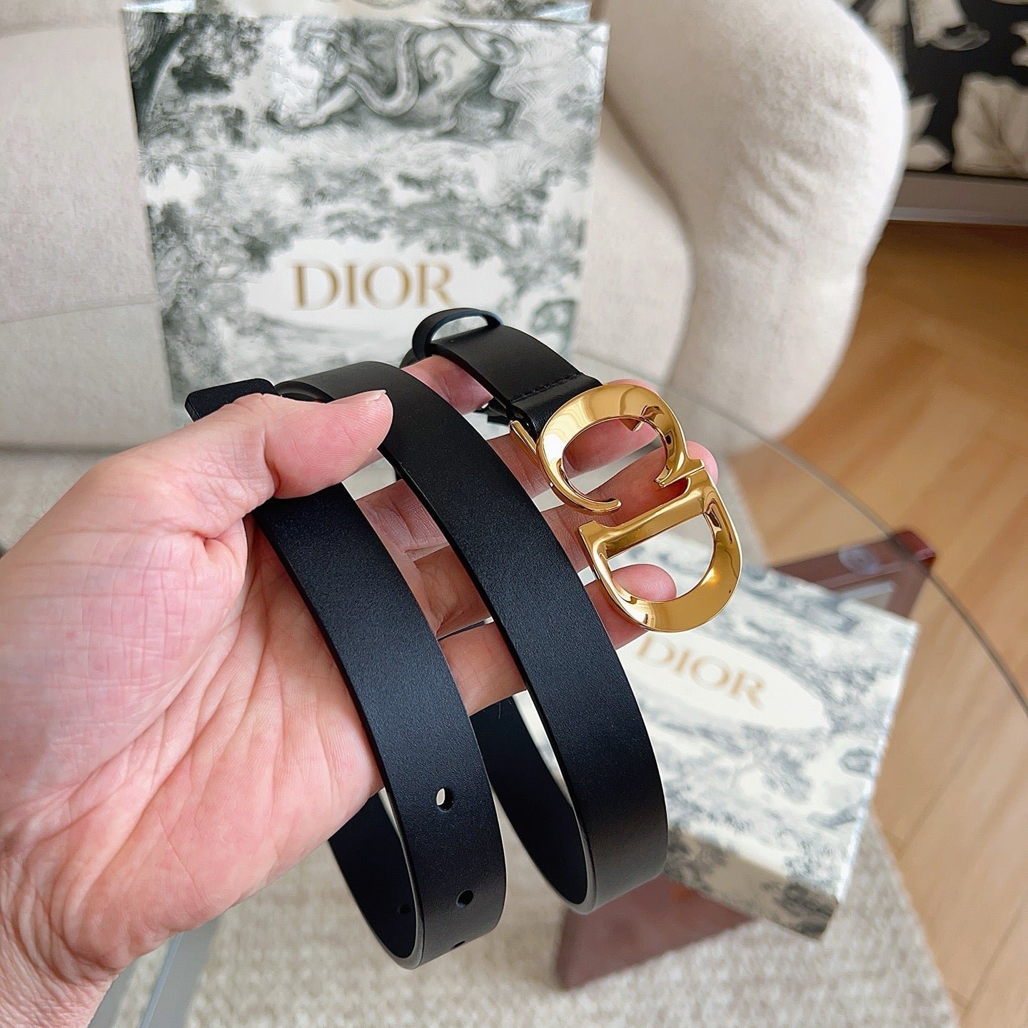 Dior Black Leather Casual Gold CD Belt