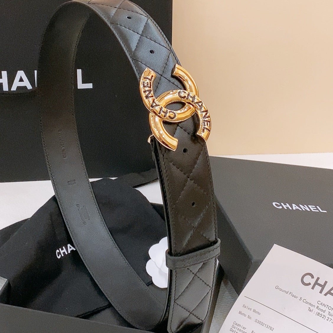 Chanel Quilt Logo Gold Belt