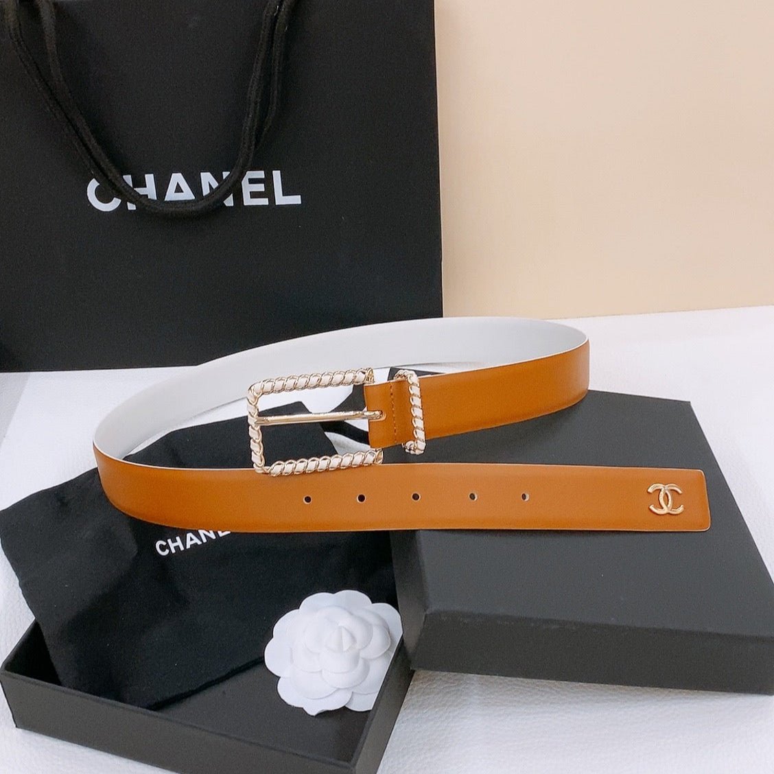Alternative view of Chanel Tan Weave Pin Belt