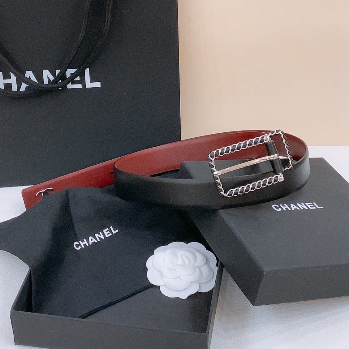 Chanel Black Weave Silver Pin