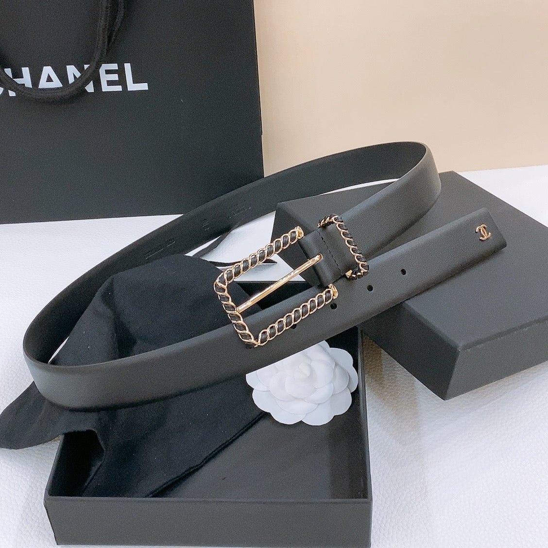 Chanel Black Weave Pin Belt