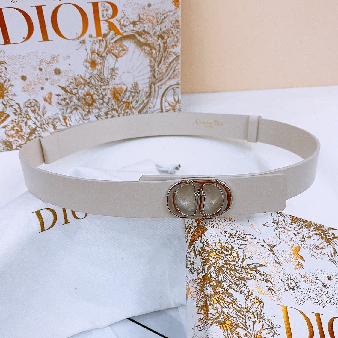 Dior Ivory Calfskin Silver CD Belt
