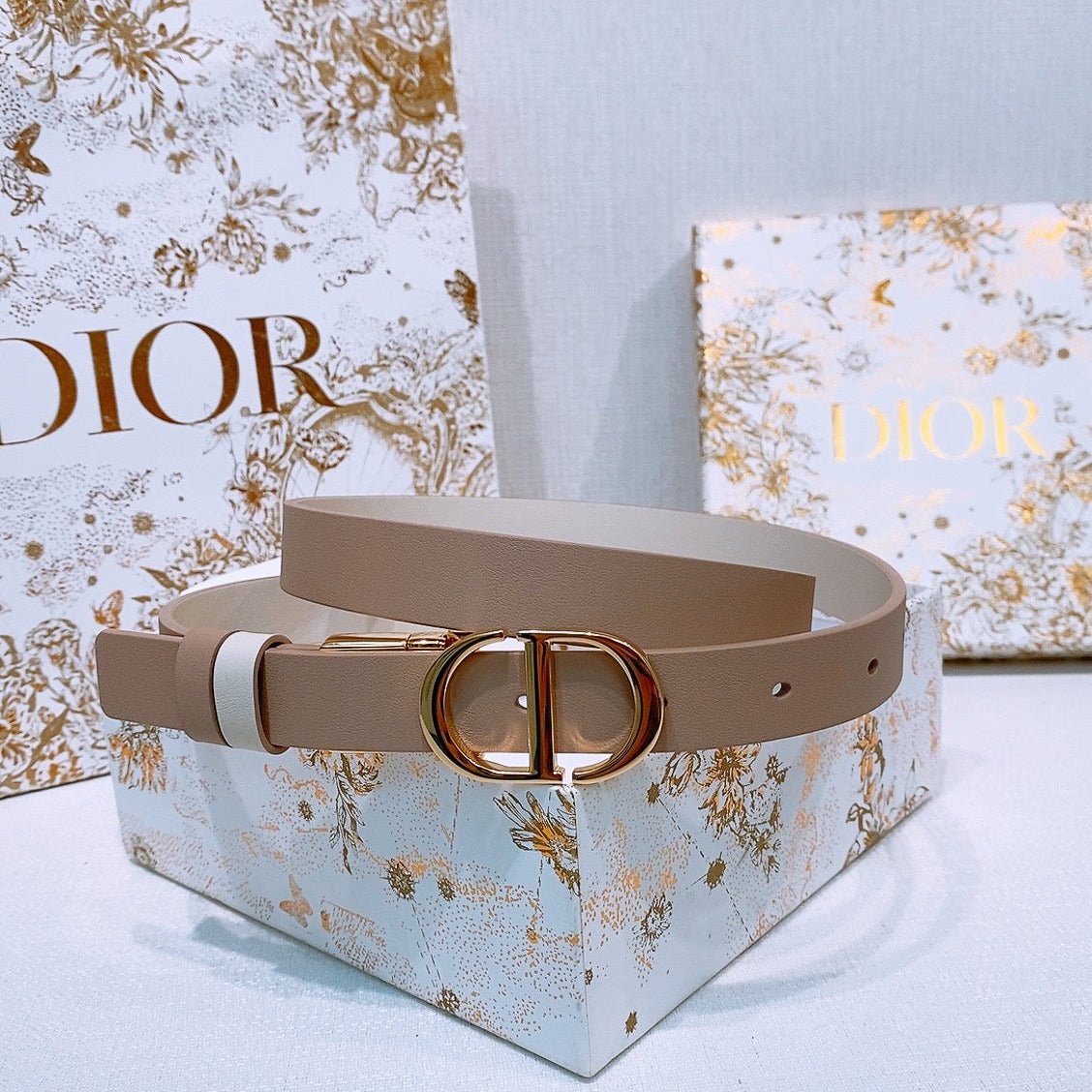 Dior Nude Calfskin Gold CD Buckle Belt