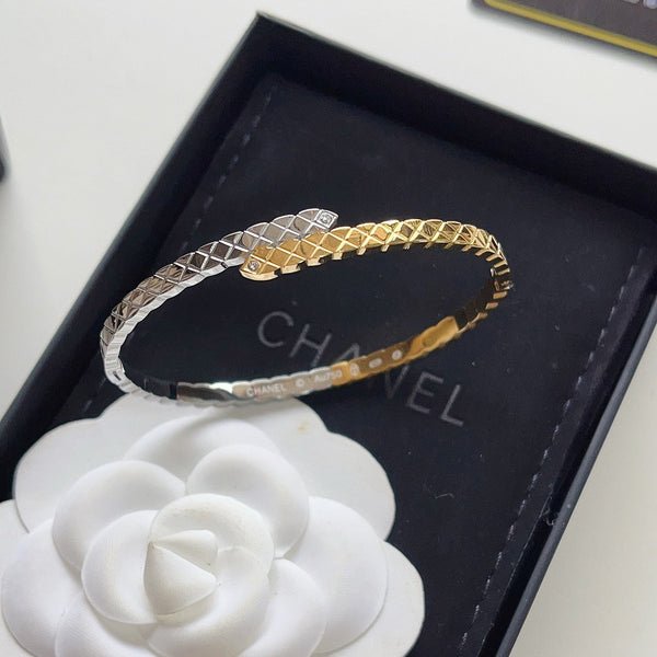 Chanel Two-Tone Quilted Pattern Snake Cuff