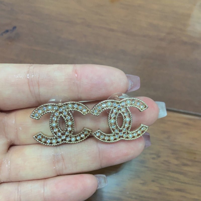 Chanel Full Paved Rhinestone Double C Brooch