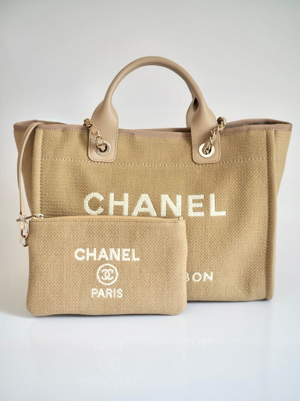 Chanel Deauville Canvas Tote Bag (Beige) - Image 10