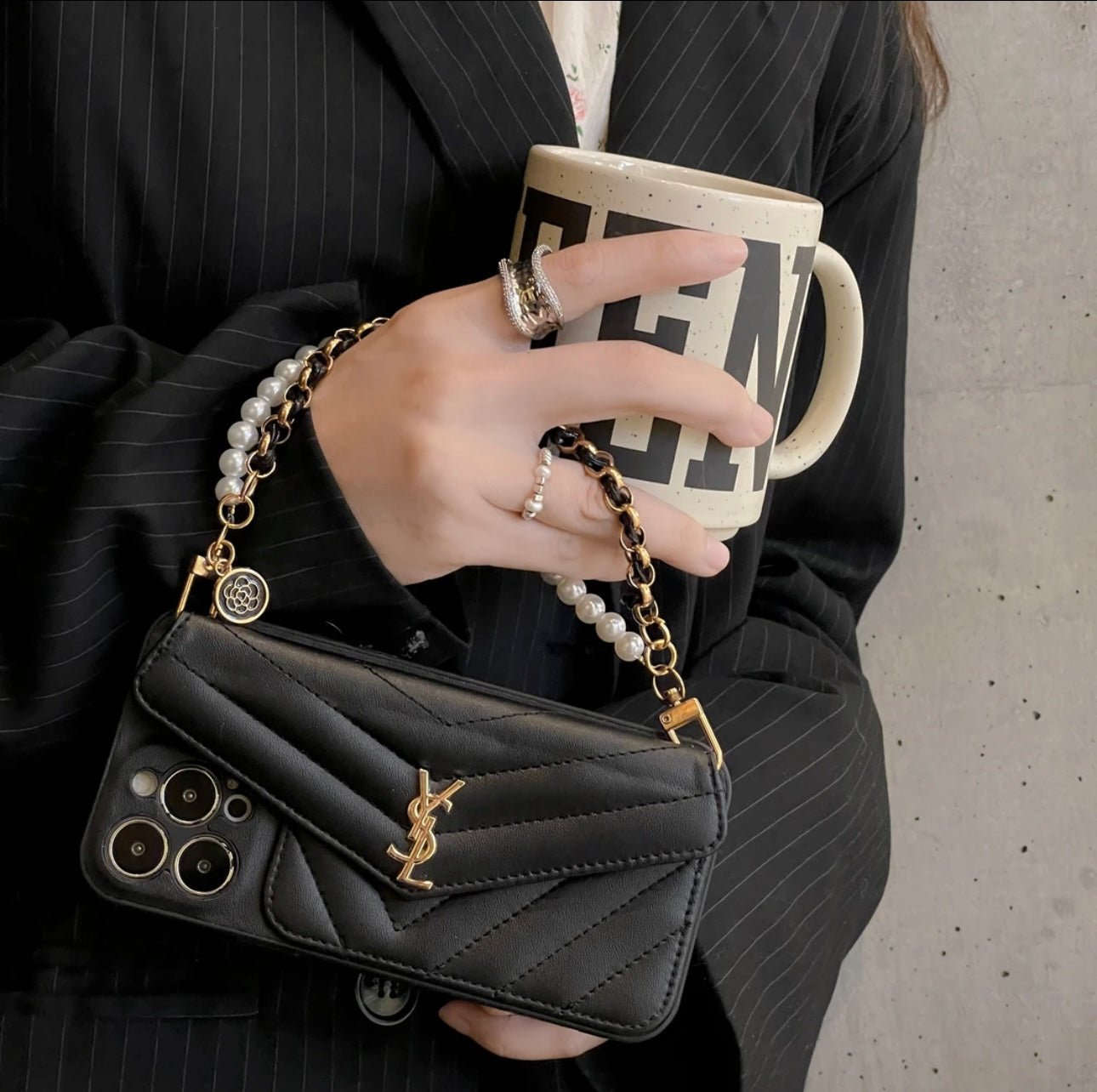 YSL V-Quilted Crossbody Phone Case Bag