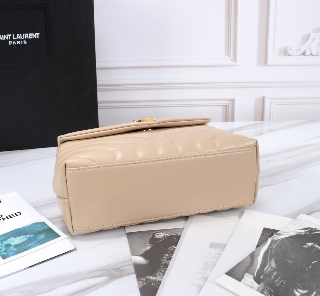 YSL Loulou Small Matelassé Chain Beige Bag - Image 5