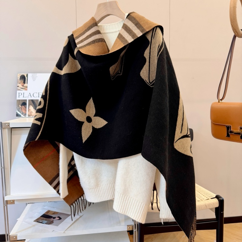 LV Mixed Print Combining Monogram Fringed Shawl - Image 6
