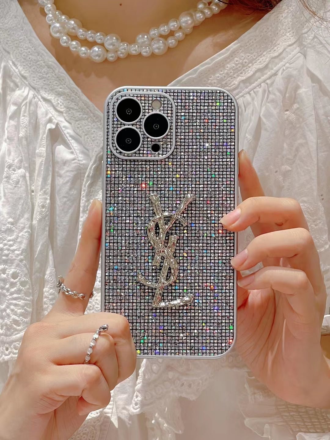 YSL Full Diamond Shimmer iPhone Case (Multi-Color)