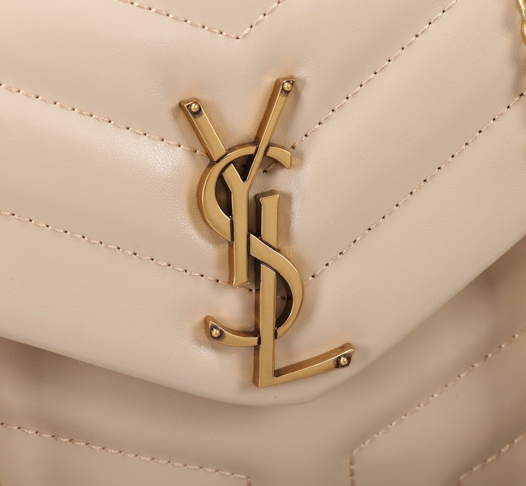 YSL Loulou Small Matelassé Chain Beige Bag - Image 7