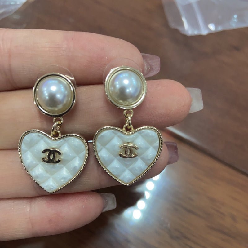 Chanel Pearl Heart Drop Double C Earrings