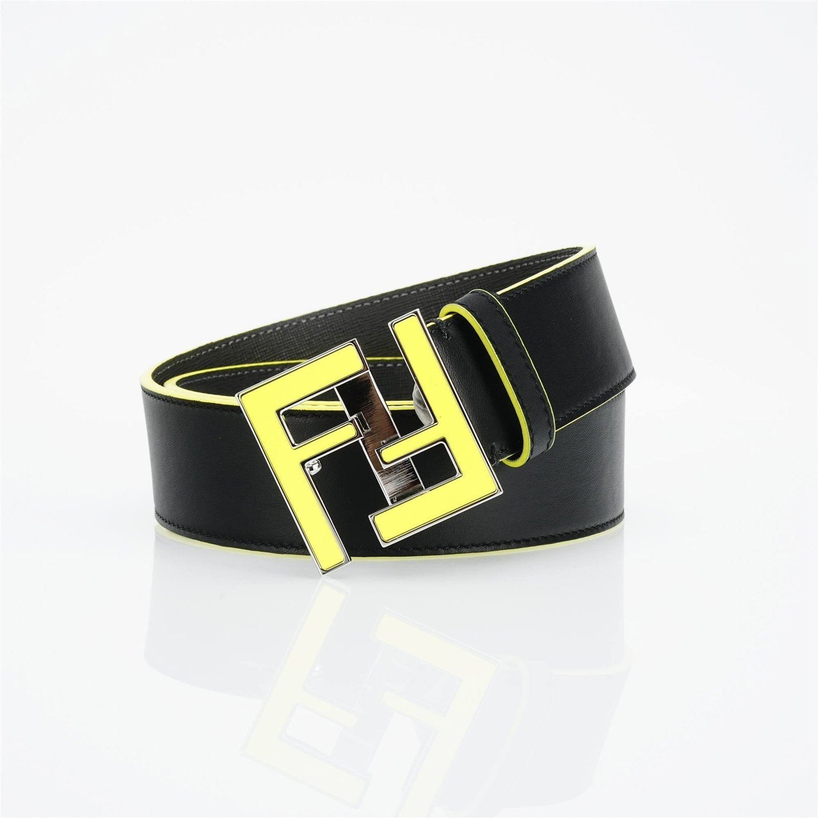 Fendi Leather Belt With Yellow FF Buckle