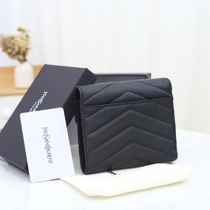 Alternative view of YSL MULTI-FOLDED WALLET IN GRAIN DE POUDRE EMBOSSED LEATHER BLACK 414404BOW021000