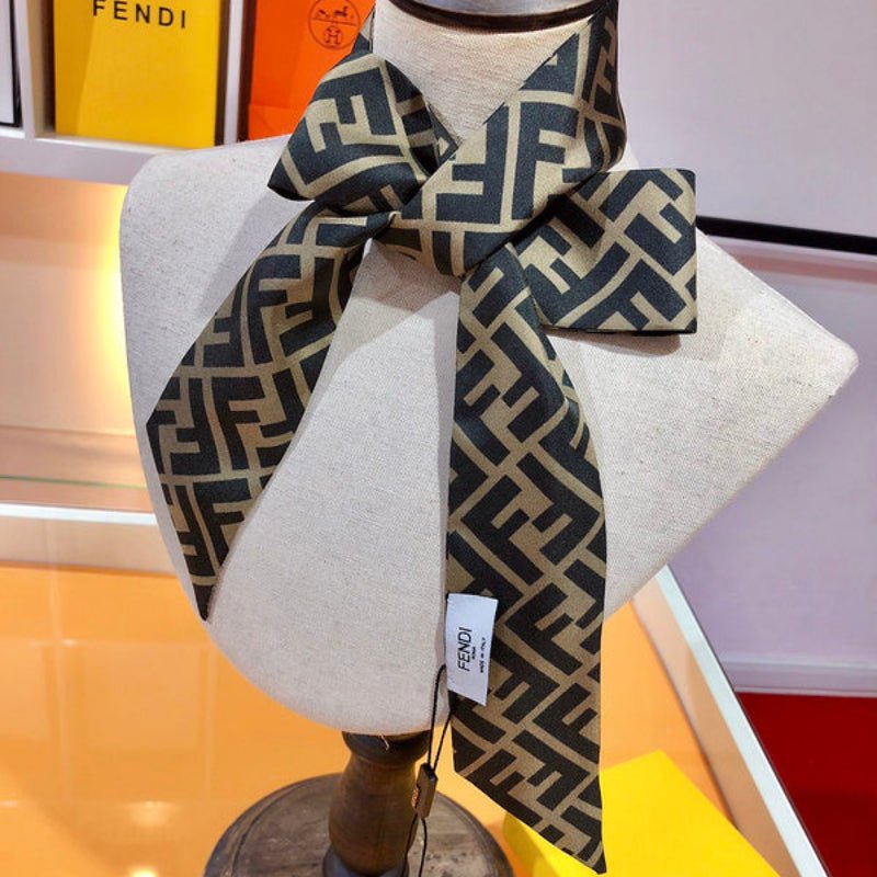 Fendi Silk Twill Black & Gray FF Twilly Scarf