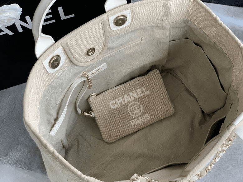 Chanel Mixed Fibers Calfskin Deauville Tote Light Grey - Image 6