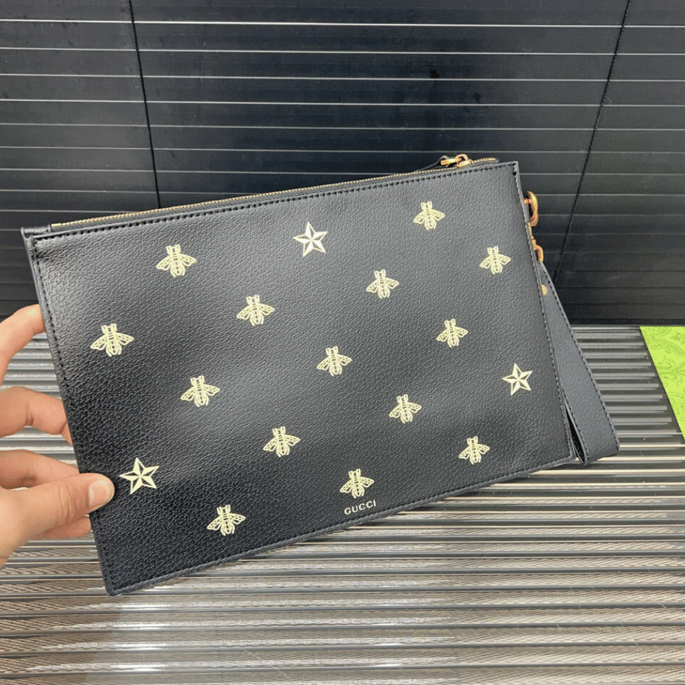 Alternative view of Gucci Bees & Stars Clutch Bag Black 11.4 Inches