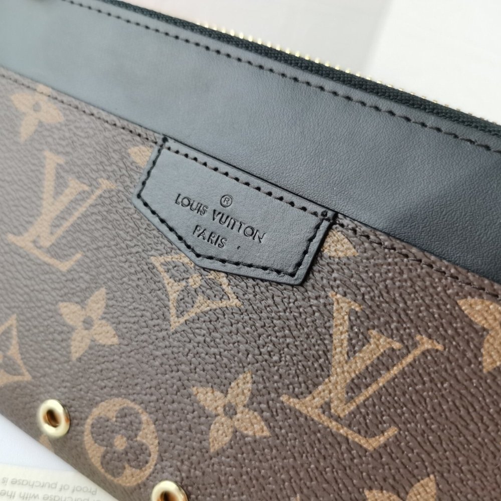 LV Black Canvas & Leather Wristlet - Image 5