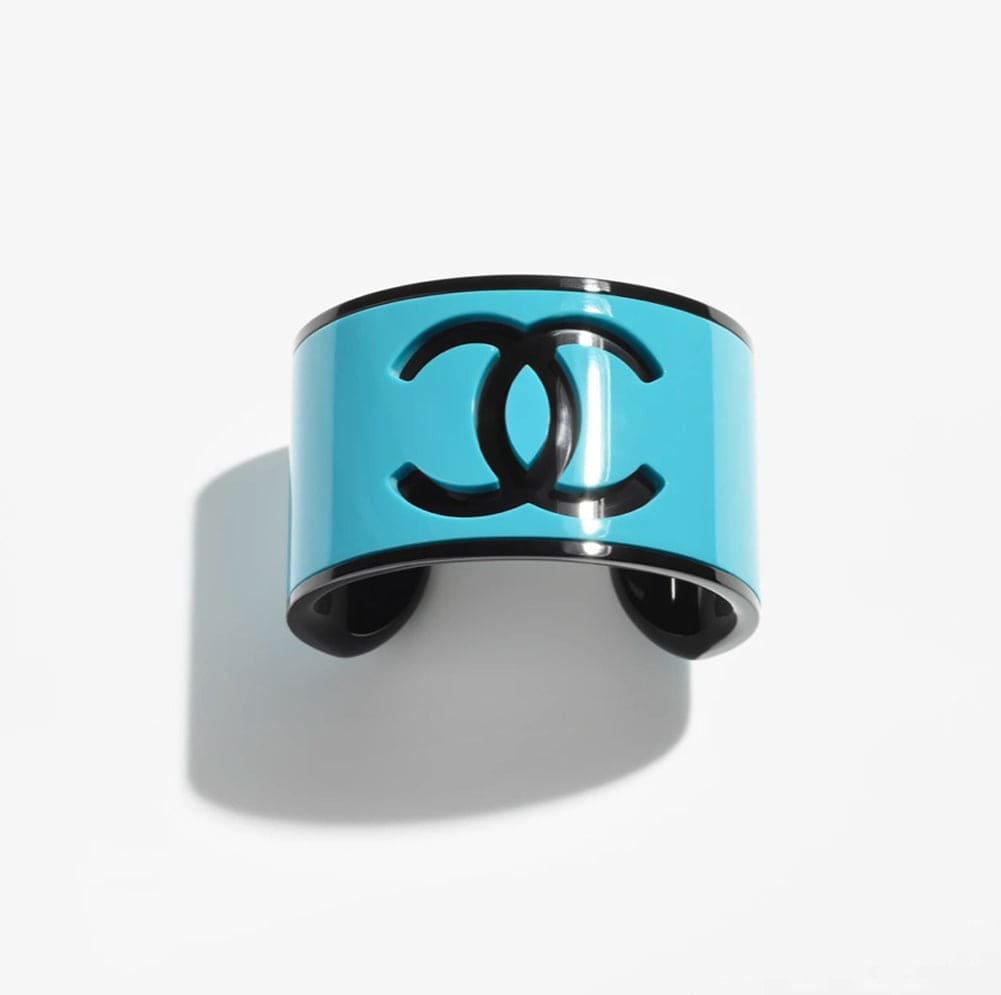 Chanel Cyan Enamel Open CC Ring