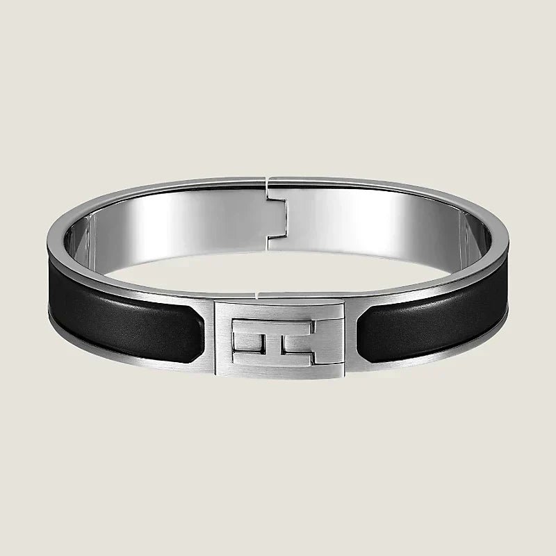 Hermès H-Action Black & Silver Plated Bangle