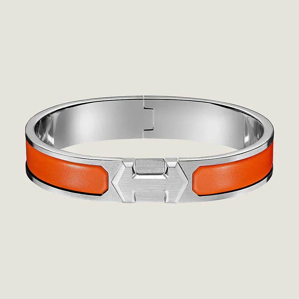 Hermès H-Action Orange & Silver Plated Bangle