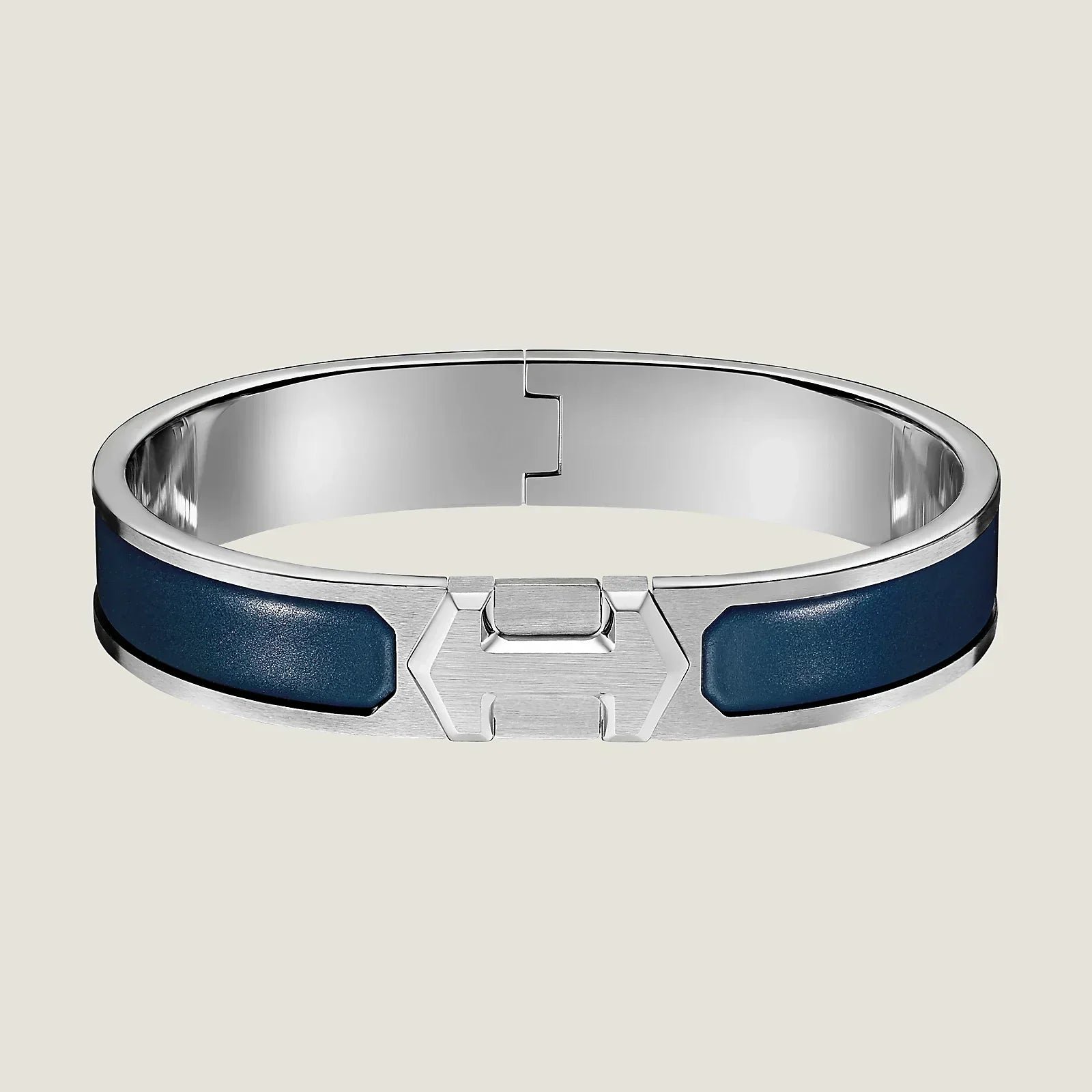 Hermès H-Action Blue Leather & Silver Bangle