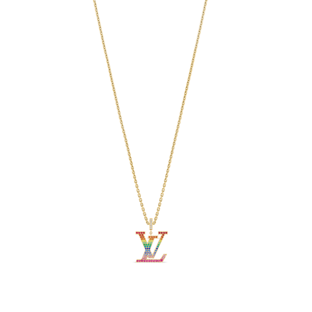 LV Gold Rainbow Zircon LV Logo Necklace - Image 3