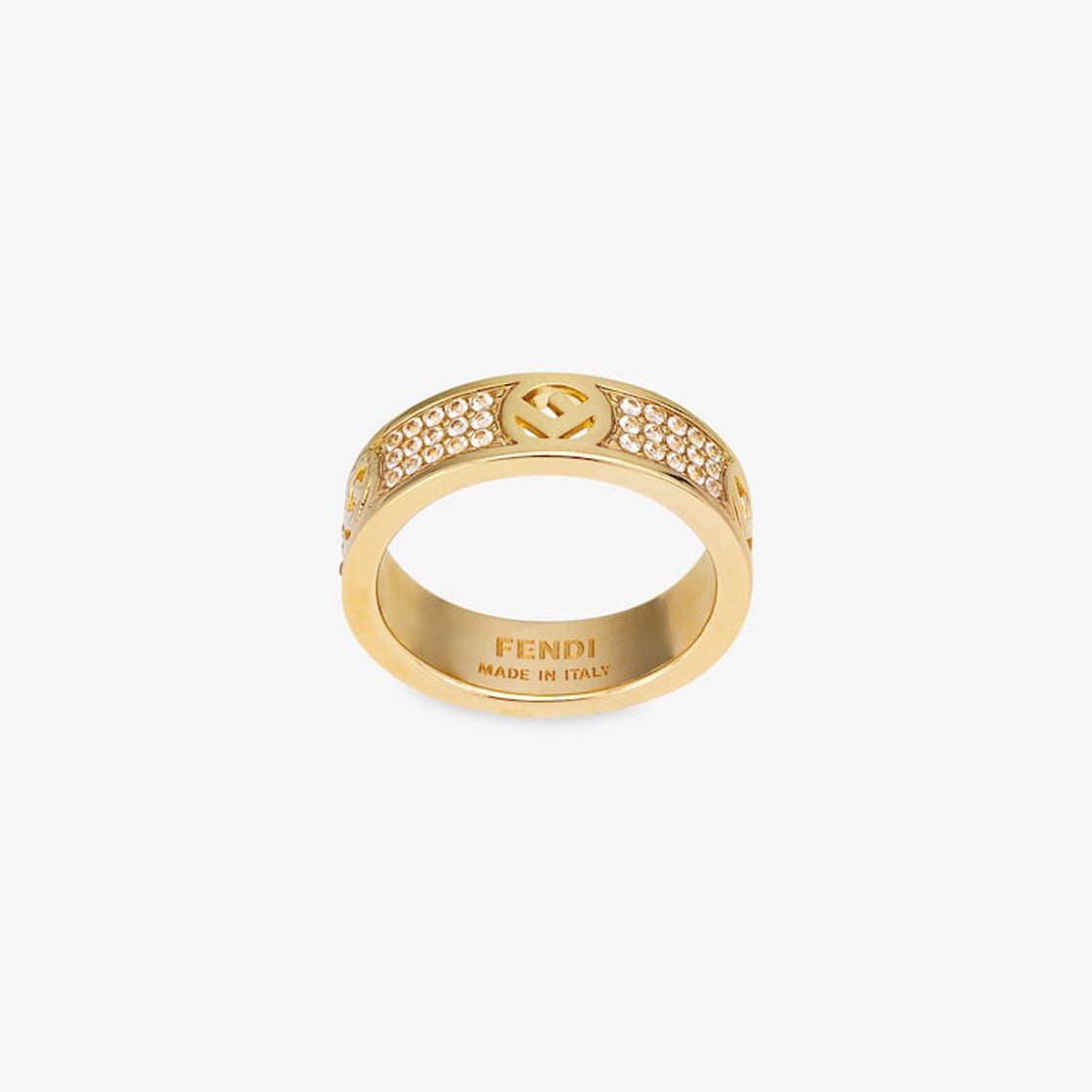 FENDI Gold Diamond Engraved Logo Ring