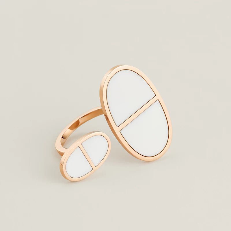 Hermès Rose Gold Plated White Enamel Link Ring