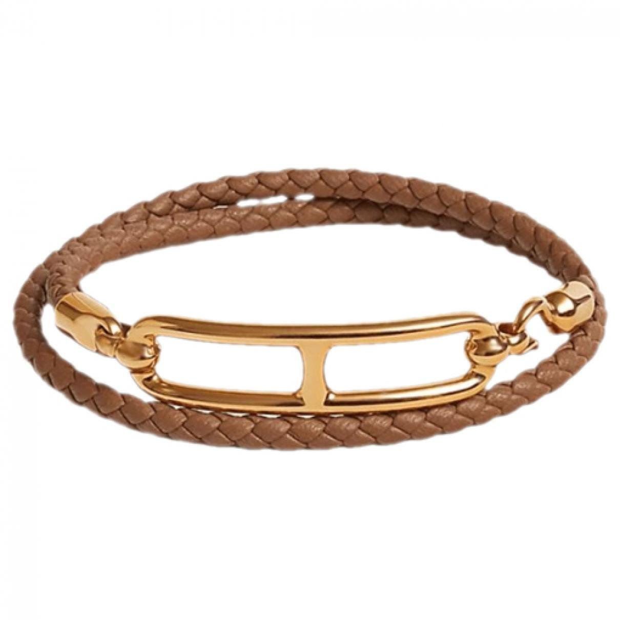 Hermès Gold Brown Braided Leather Bracelet
