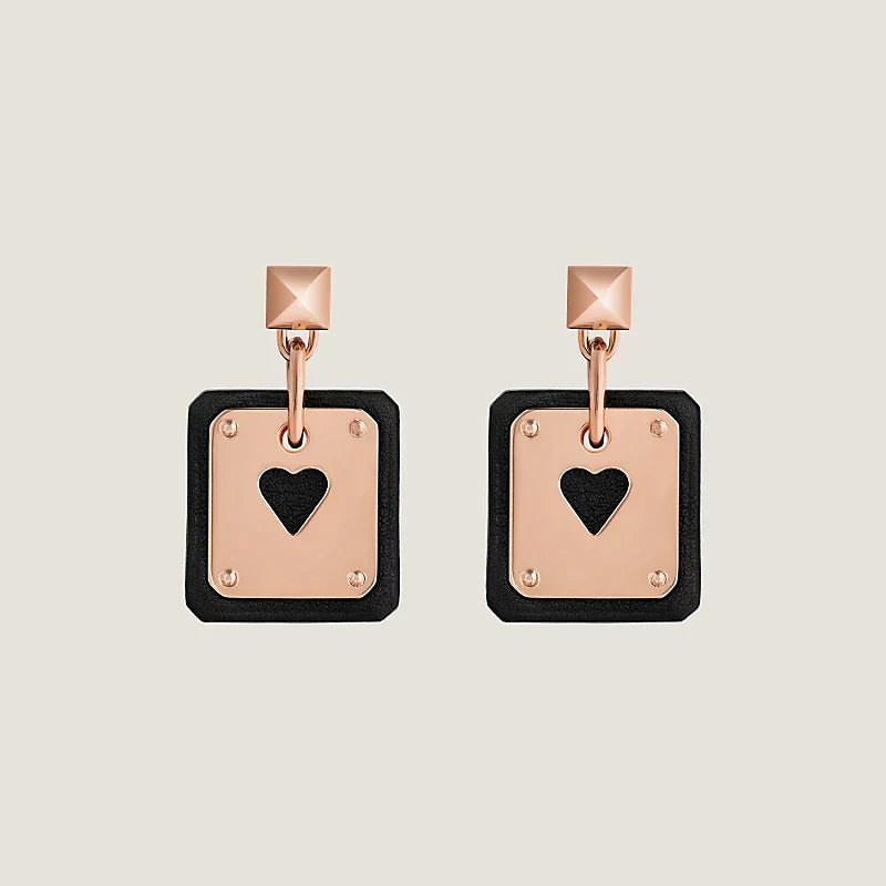 Hermès Rose Gold Leather Heart Drop Earrings