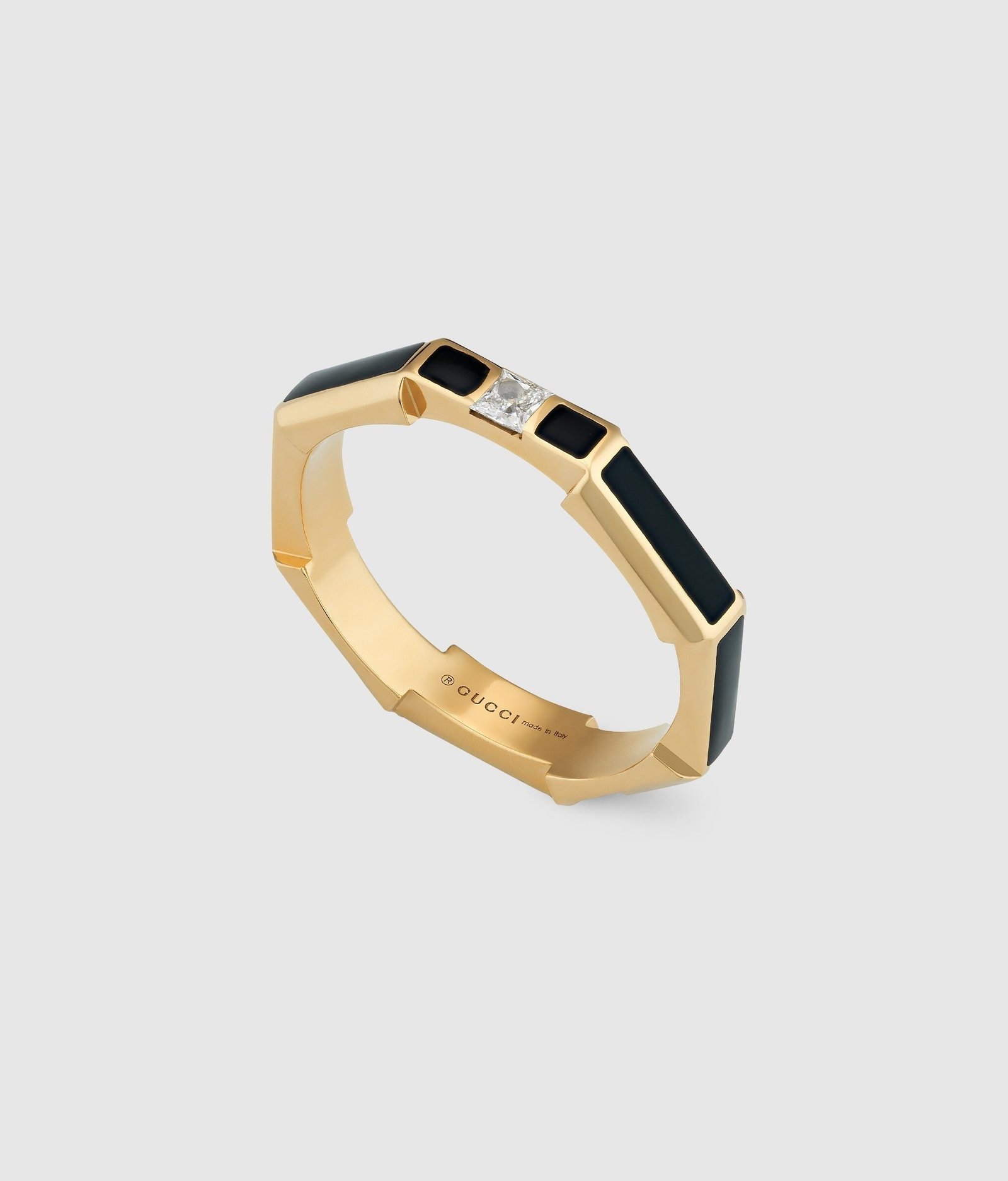 18K Double Gucci Link To Love Enamel And Diamond Ring