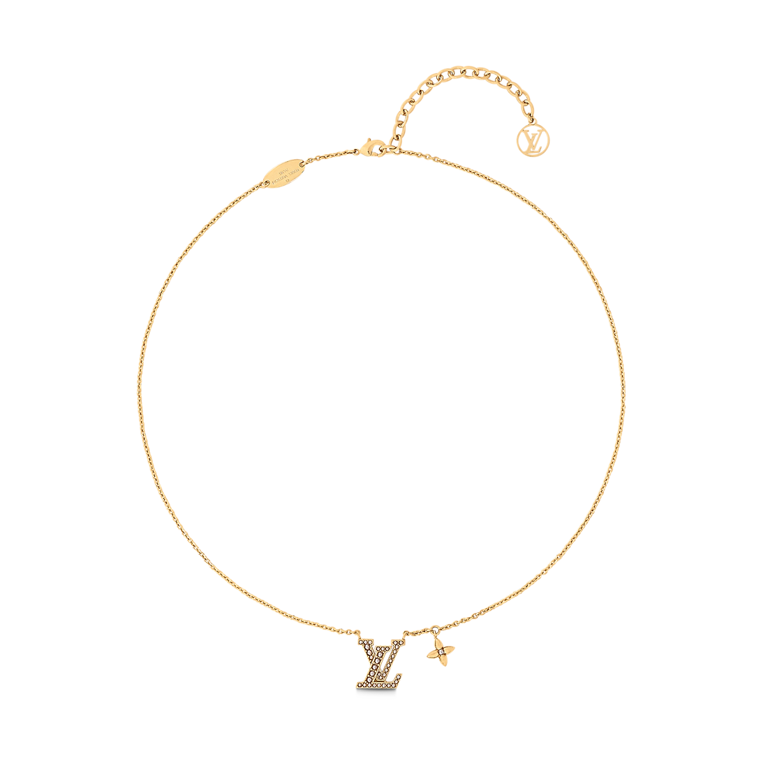 LV Crystal Logo Gold Necklace