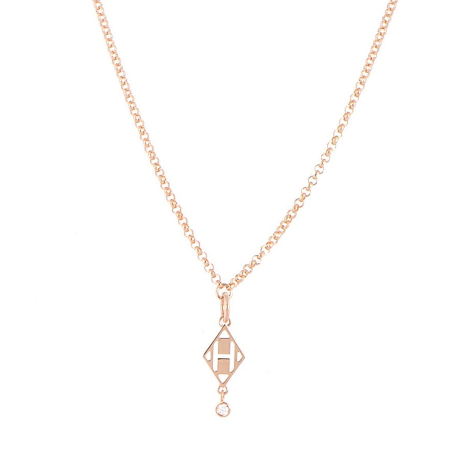 Hermès Diamond Rose Gold Plated H Necklace - Image 9