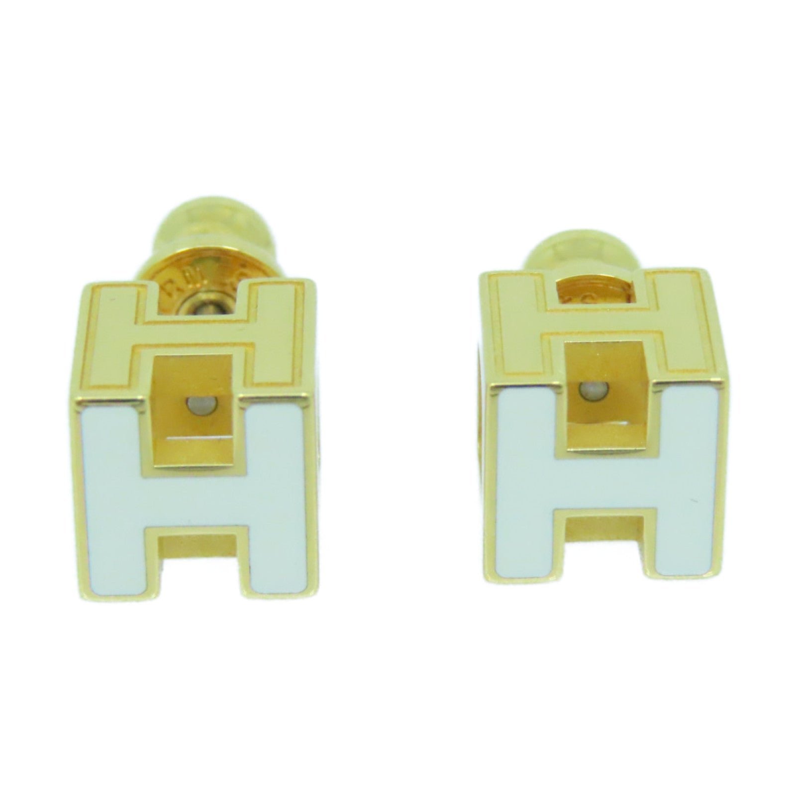 Hermès Plated White Enamel Cube H Earrings - Image 4