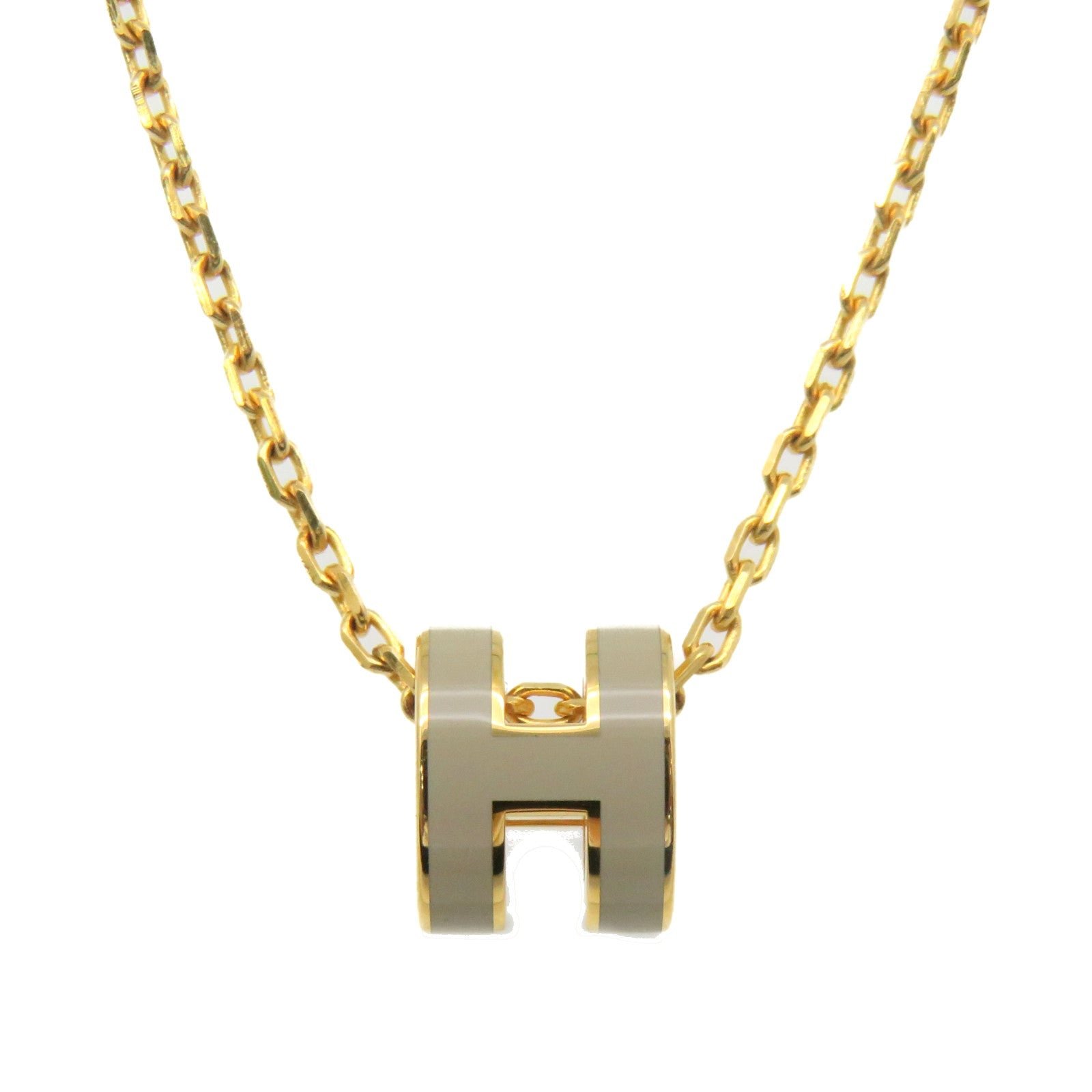 Hermès Grey Enamel Gold Pop H Necklace