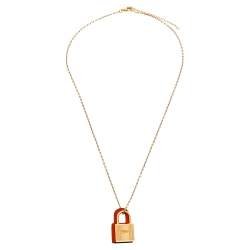 Alternative view of Hermès Gold Orange Leather Padlock Necklace